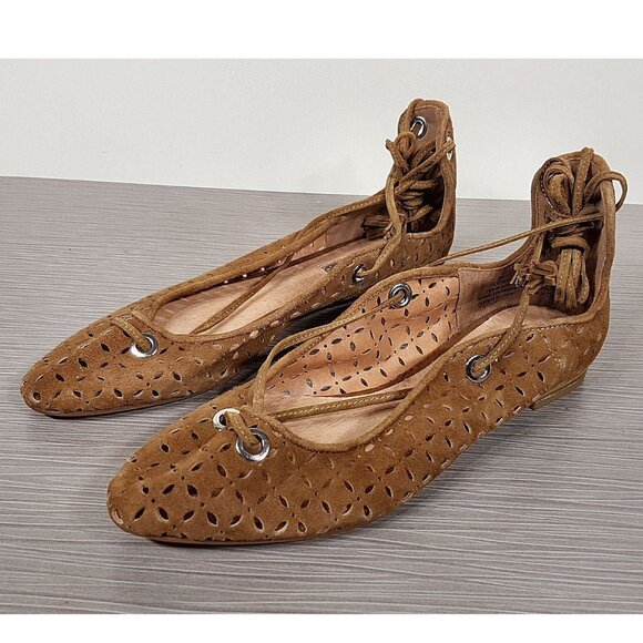 Halogen Nella Ghillie Flat, Cognac Perforated Leather, Womens Various Sizes - Picture 4 of 7